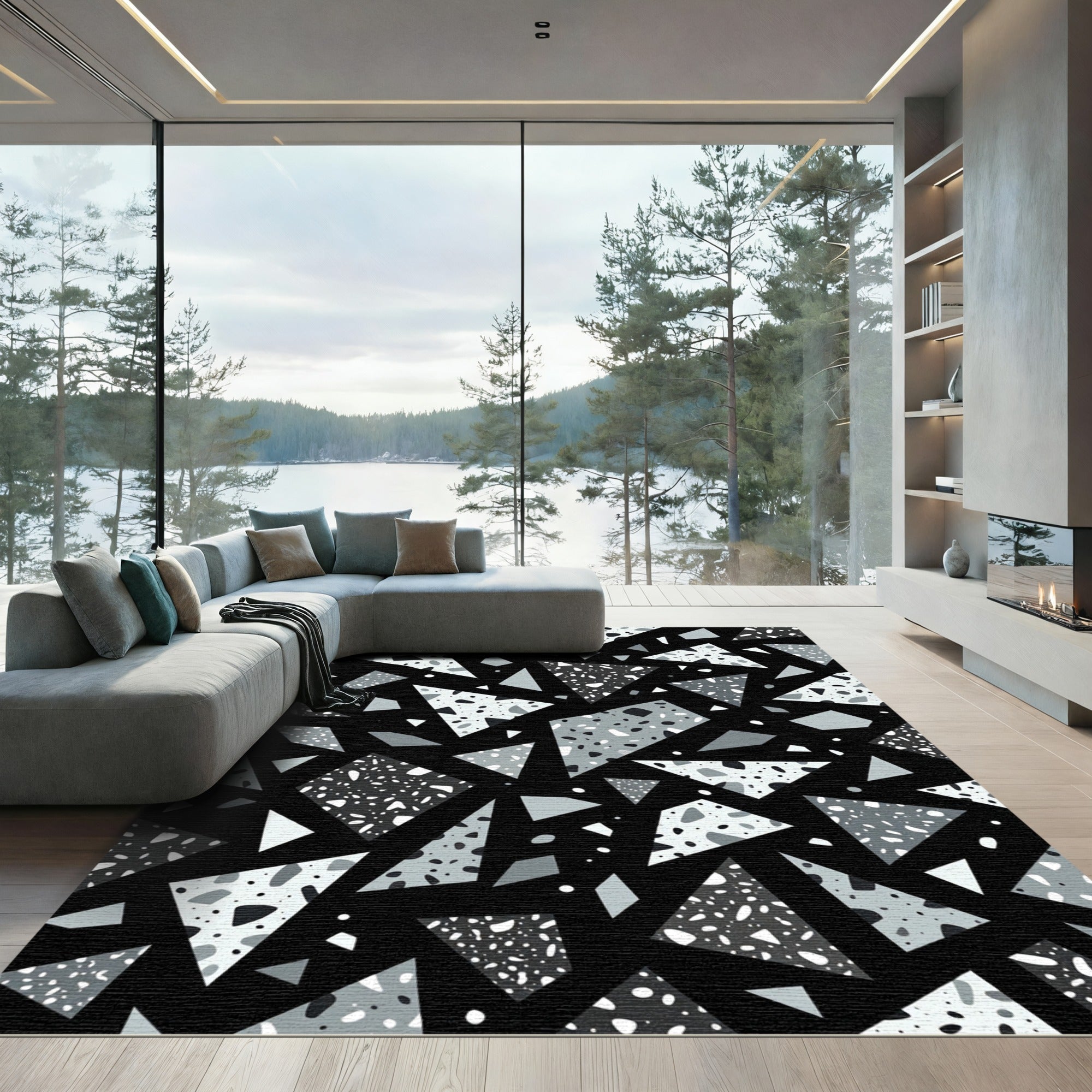 Shades of Gray Terrazzo Triangle Composition Rug