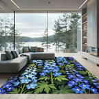 Botanical Blue Delphinium Floral Field Rug