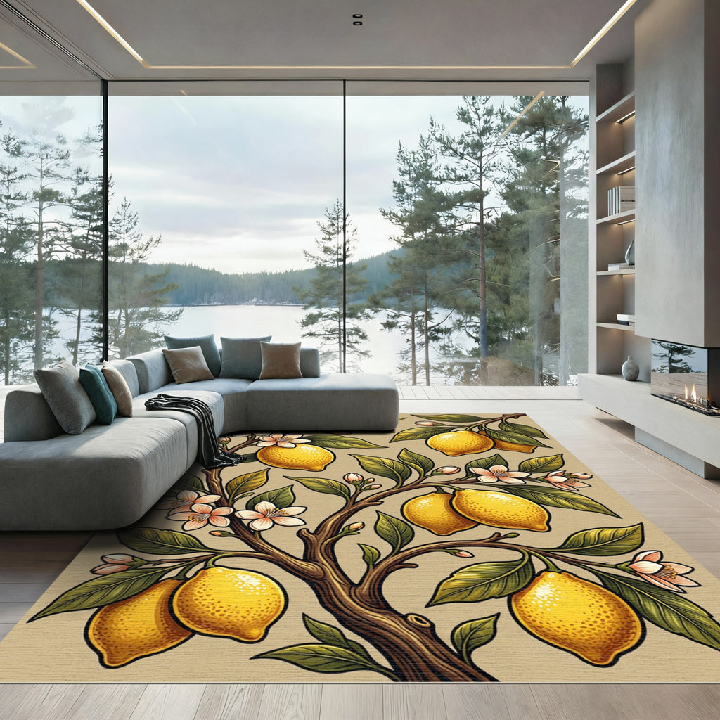 Vibrant Yellow Lemon Blossom Branches Rug