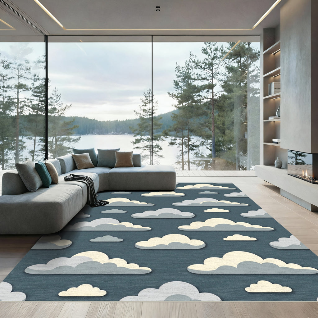 Minimalist Blue and Cream Cloud Rug