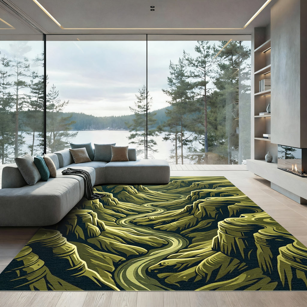 Earthy Canyon River Landscape Rug