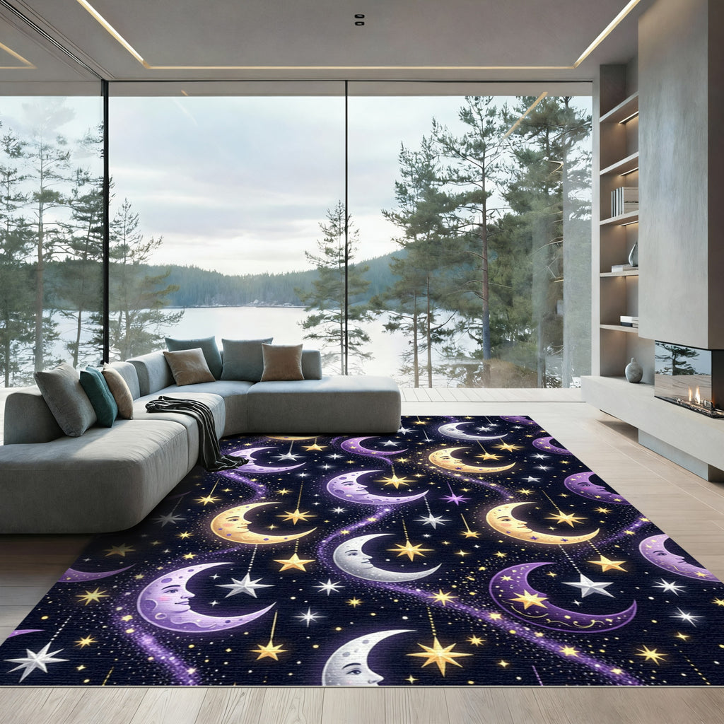 Celestial Moon and Starry Night Rug