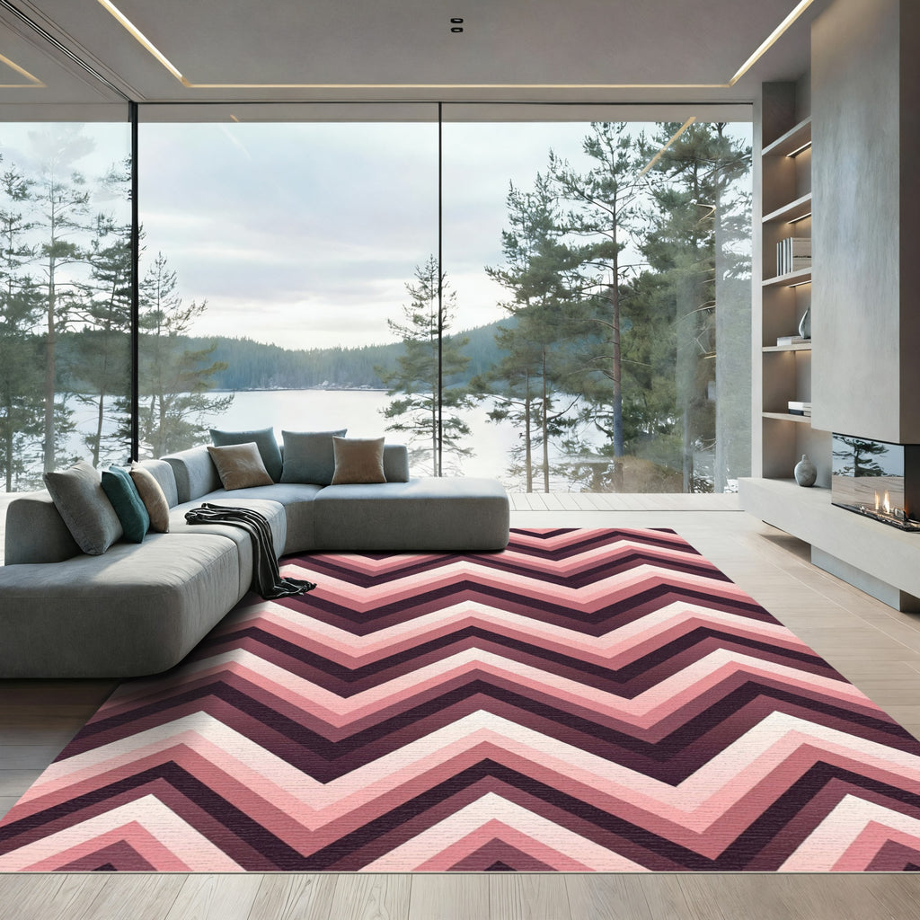 Blush Pink Geometric Chevron Zigzag Rug
