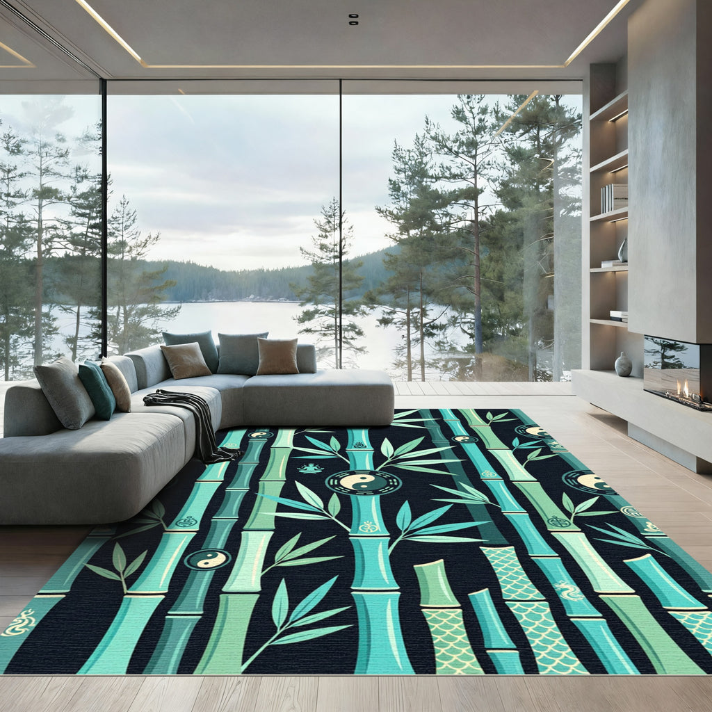 Zen Bamboo Forest with Yin Yang Rug