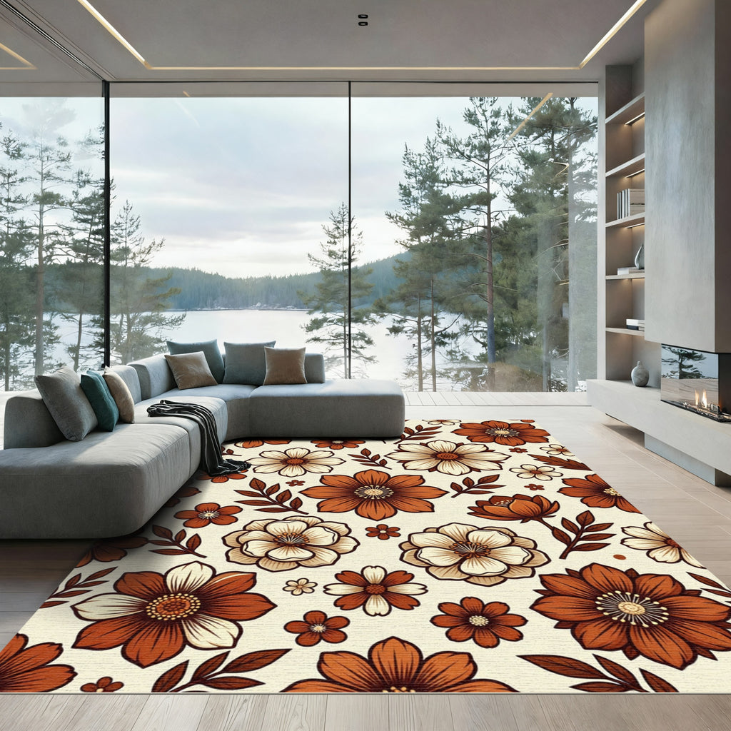 Mid-Century Autumn Floral Copper Meadow Rug