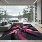 Bold Pink and Black Abstract Swirl Rug