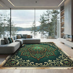 Emerald Green Ornate Medallion Rug