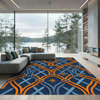 Golden Navigation Compass Geometric Navy Area Rug