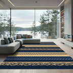 Navy Blue Cream Braided Rope Stripes Rug