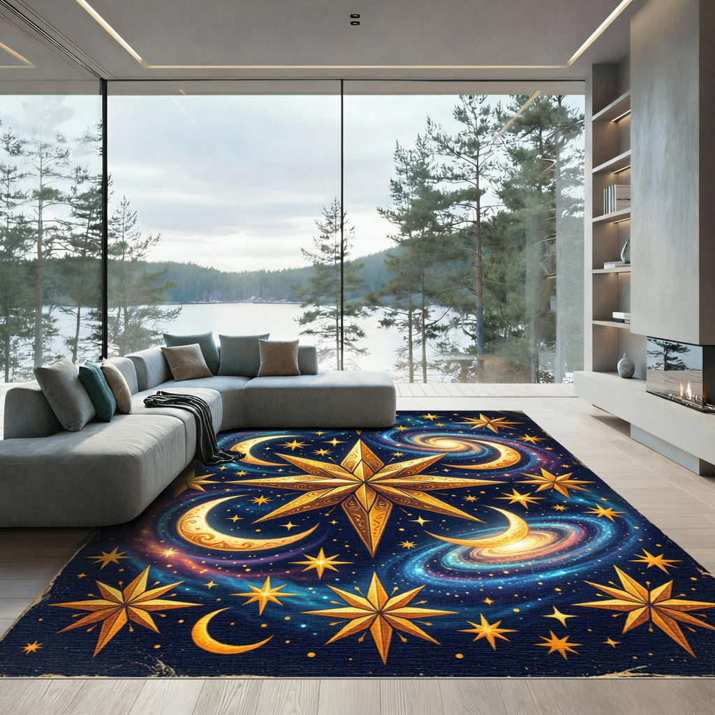 Celestial Golden Starry Galaxy Abyss Rug