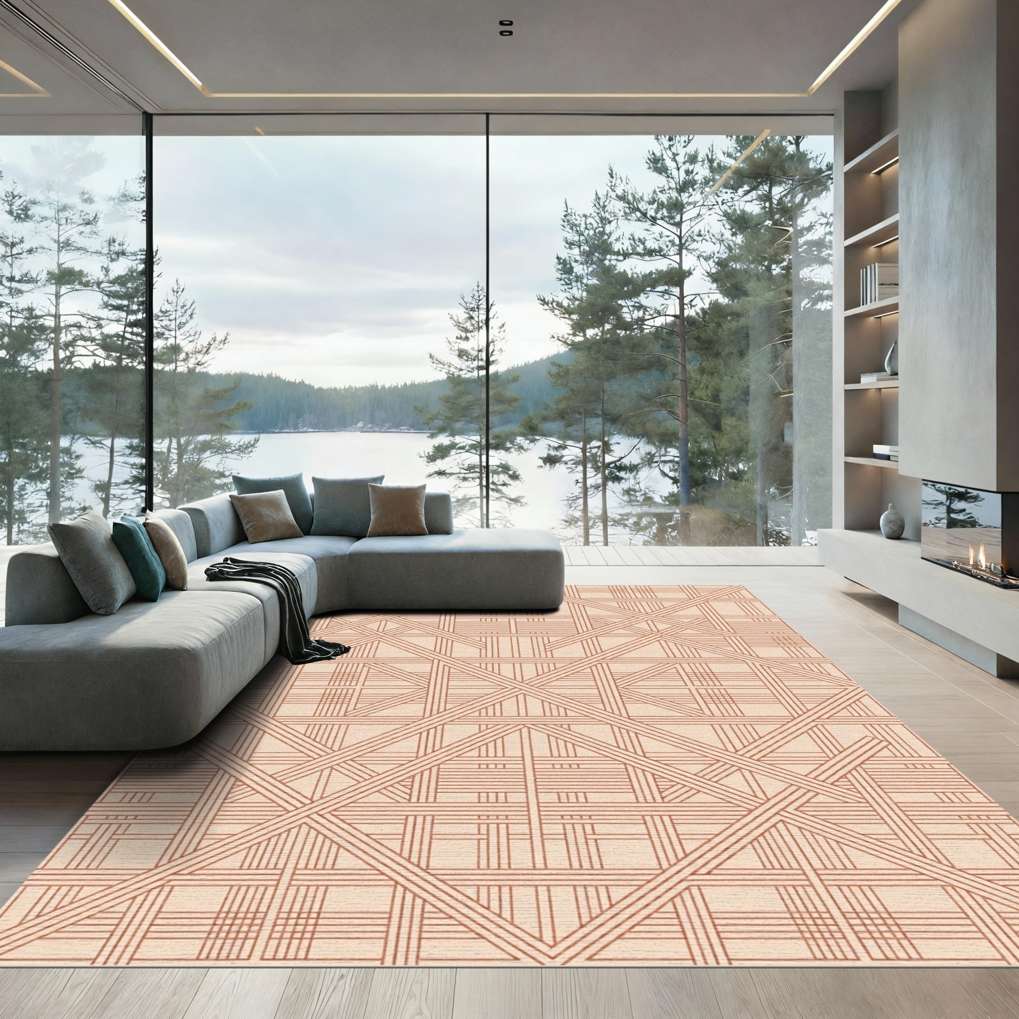 Geometric Terracotta Weave Rug