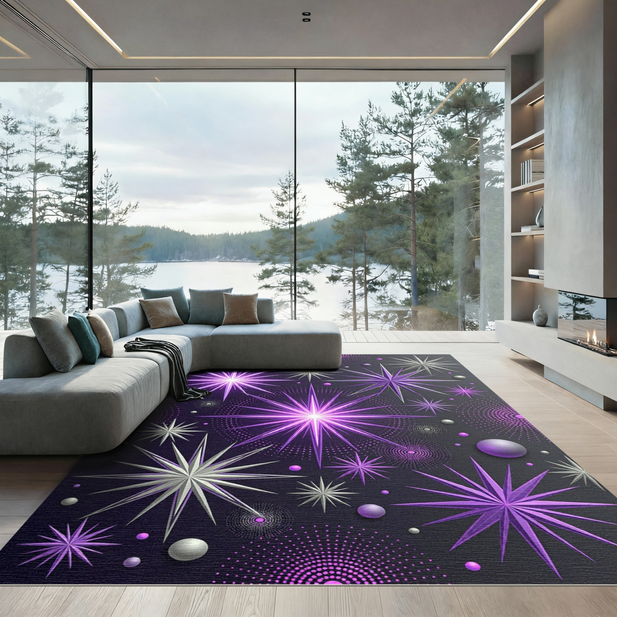 Celestial Radiant Purple Starry Sky Rug