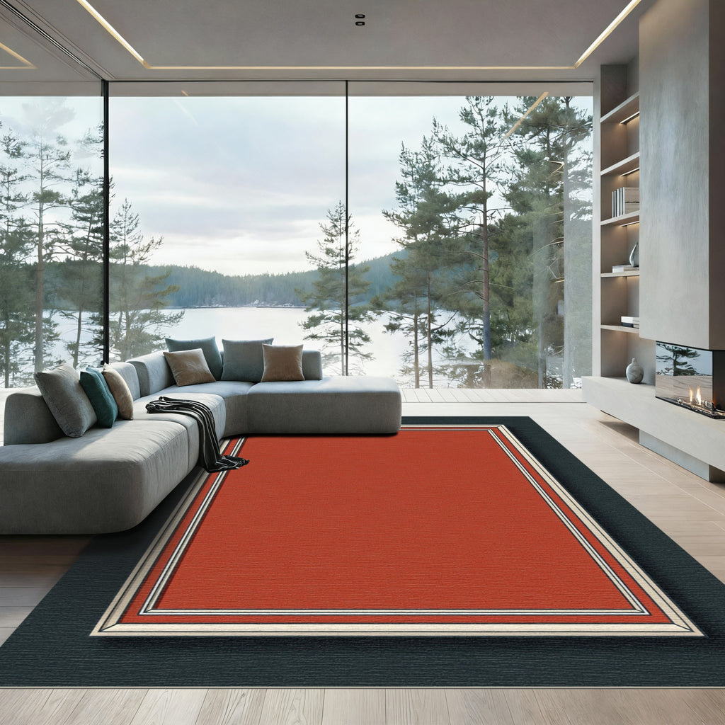 Terracotta Crimson Bordered Frame Rug