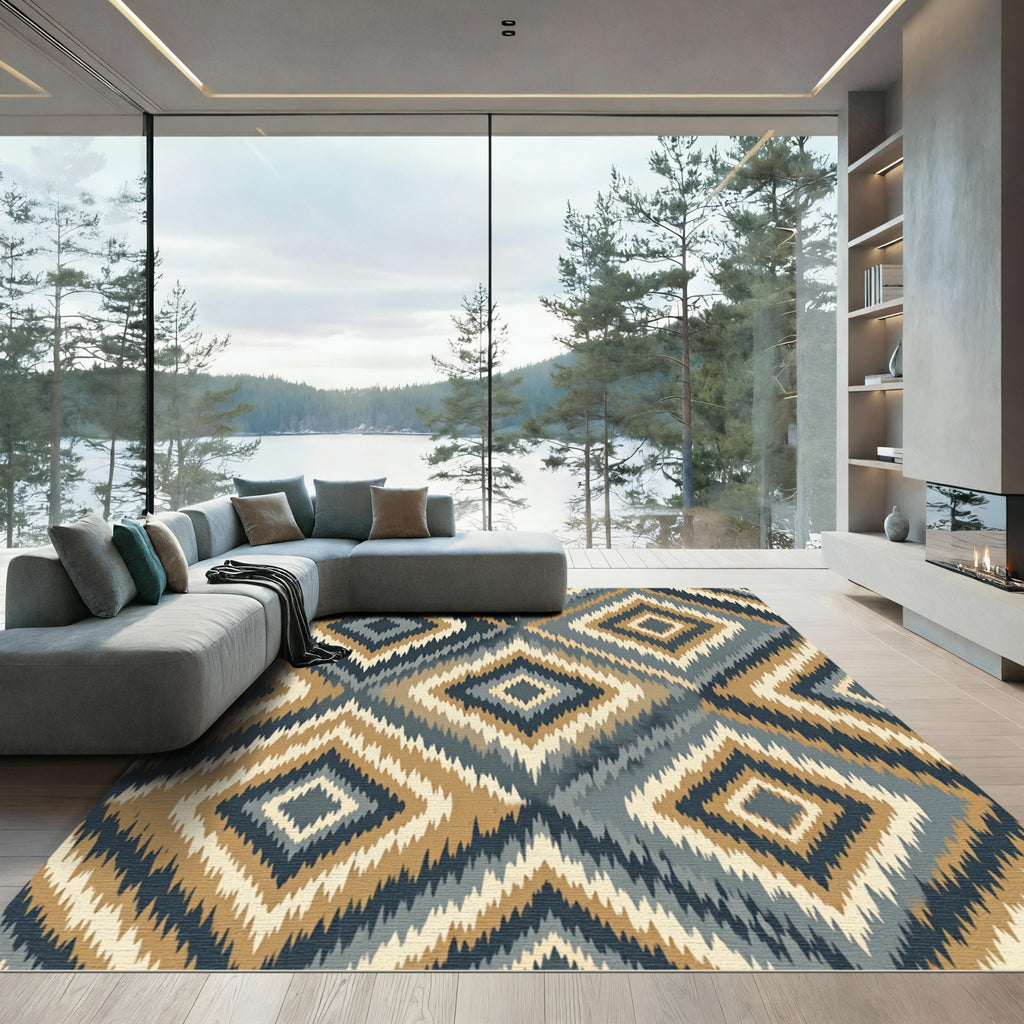 Tribal Diamond Geometric Zigzag Rug