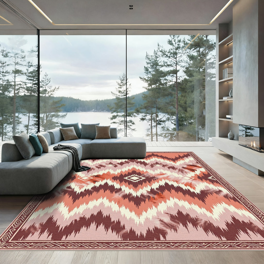 Terracotta Pink Abstract Chevron Tie-Dye Rug