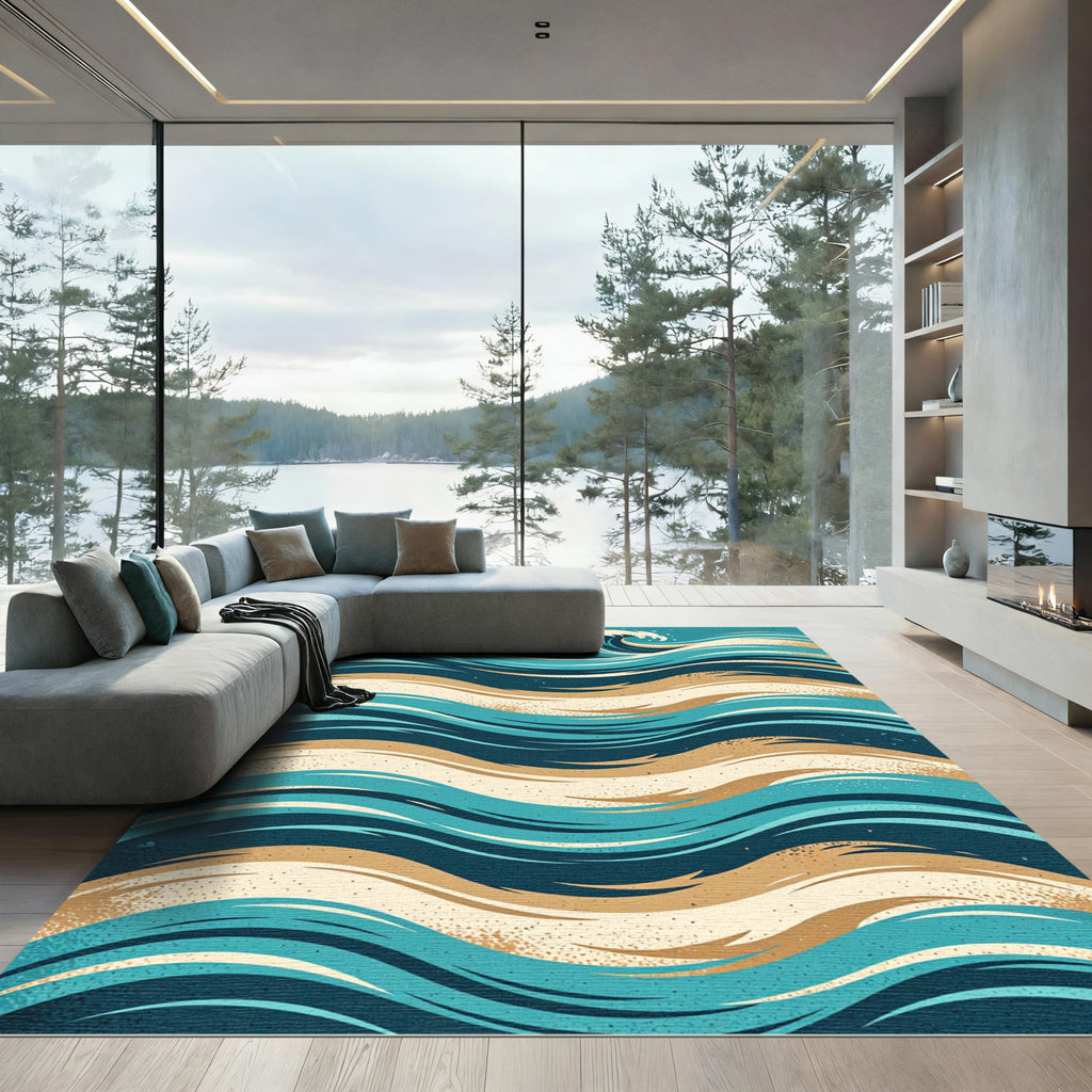 Oceanic Wave Abstract Lines Rug