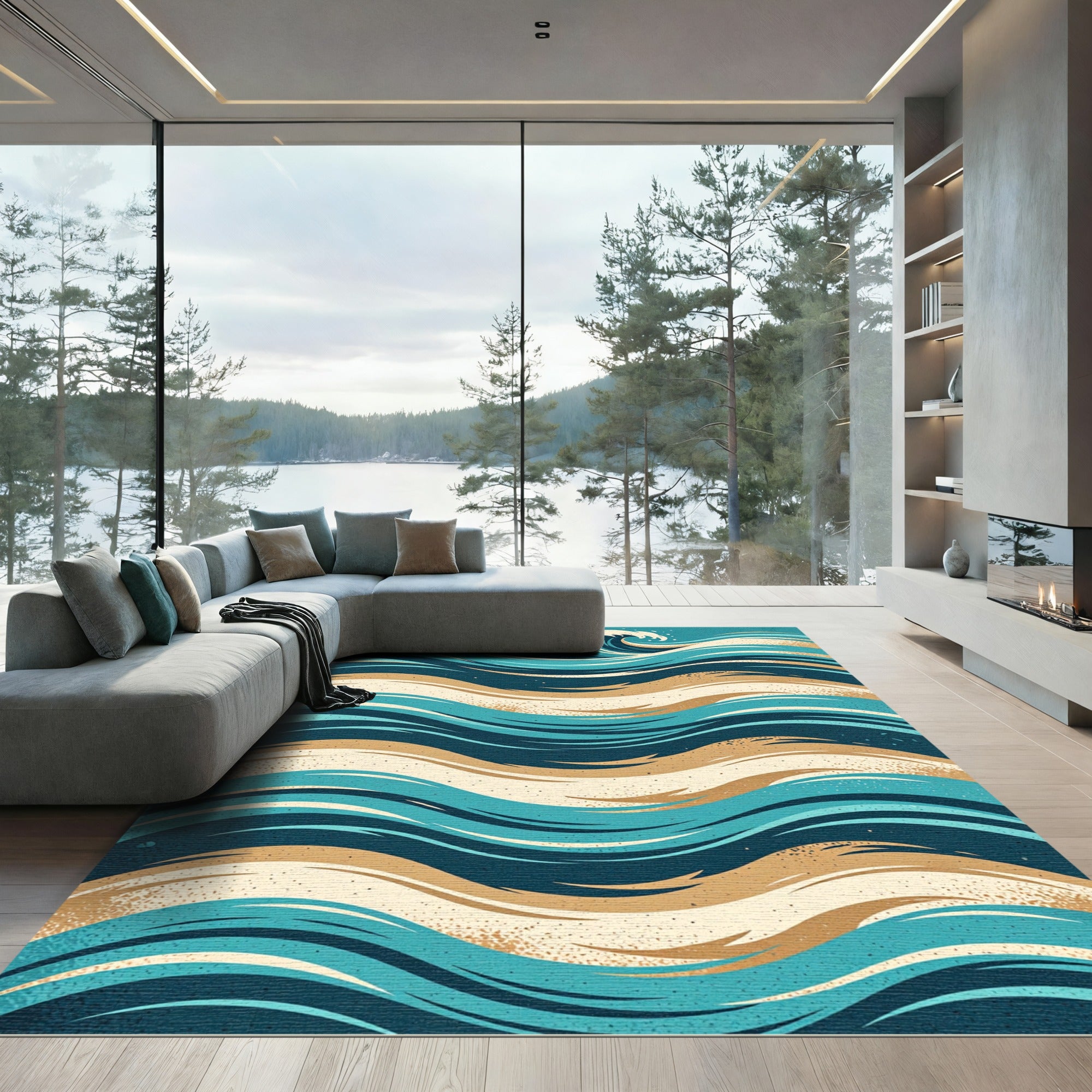 Oceanic Wave Abstract Lines Rug