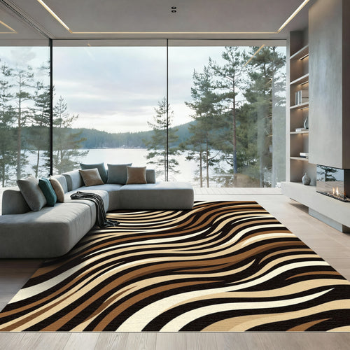 Abstract Brown and Cream Flowing Wave Rug