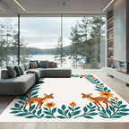 Whimsical Fawns Orange Floral Border Rug