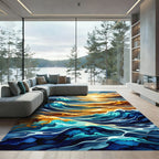Golden Sunset Ocean Waves Abstract Rug