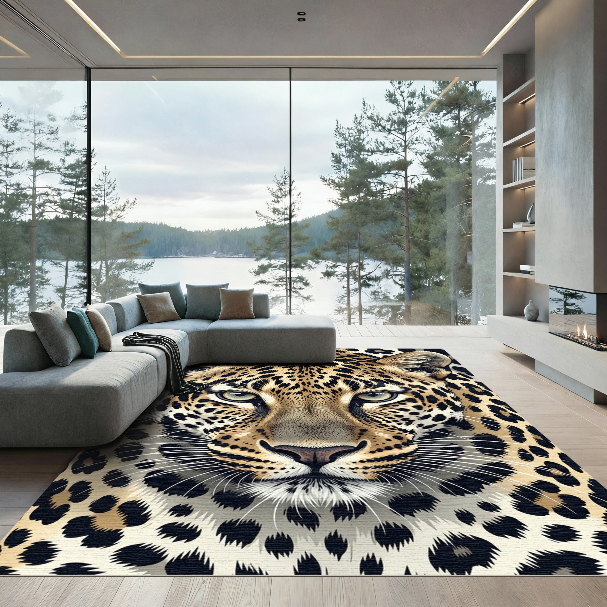 Majestic Leopard Face Animal Print Rug