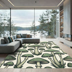 Sage Green Botanical Mushroom Illustration Rug
