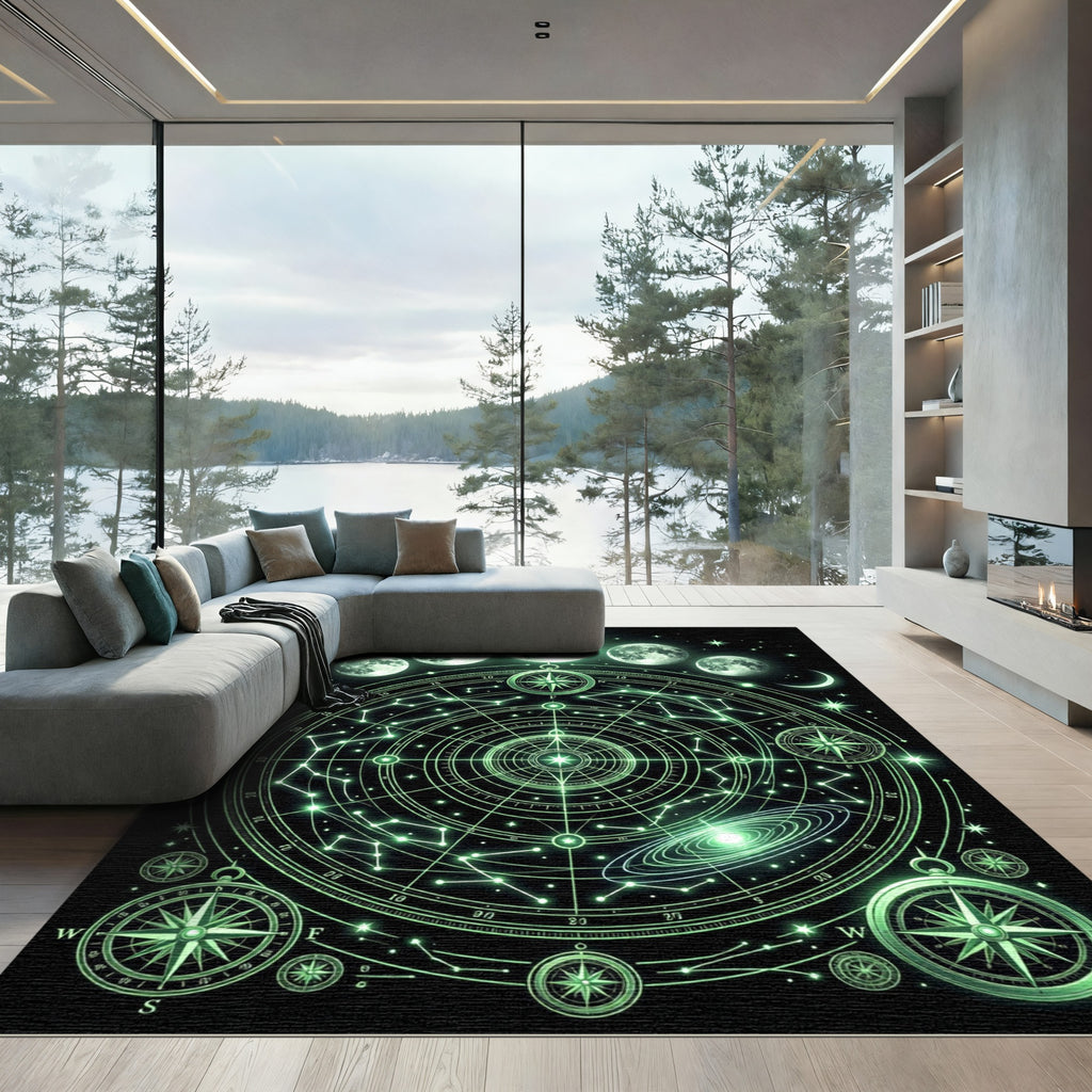Luminous Celestial Moon Phase Constellation Rug