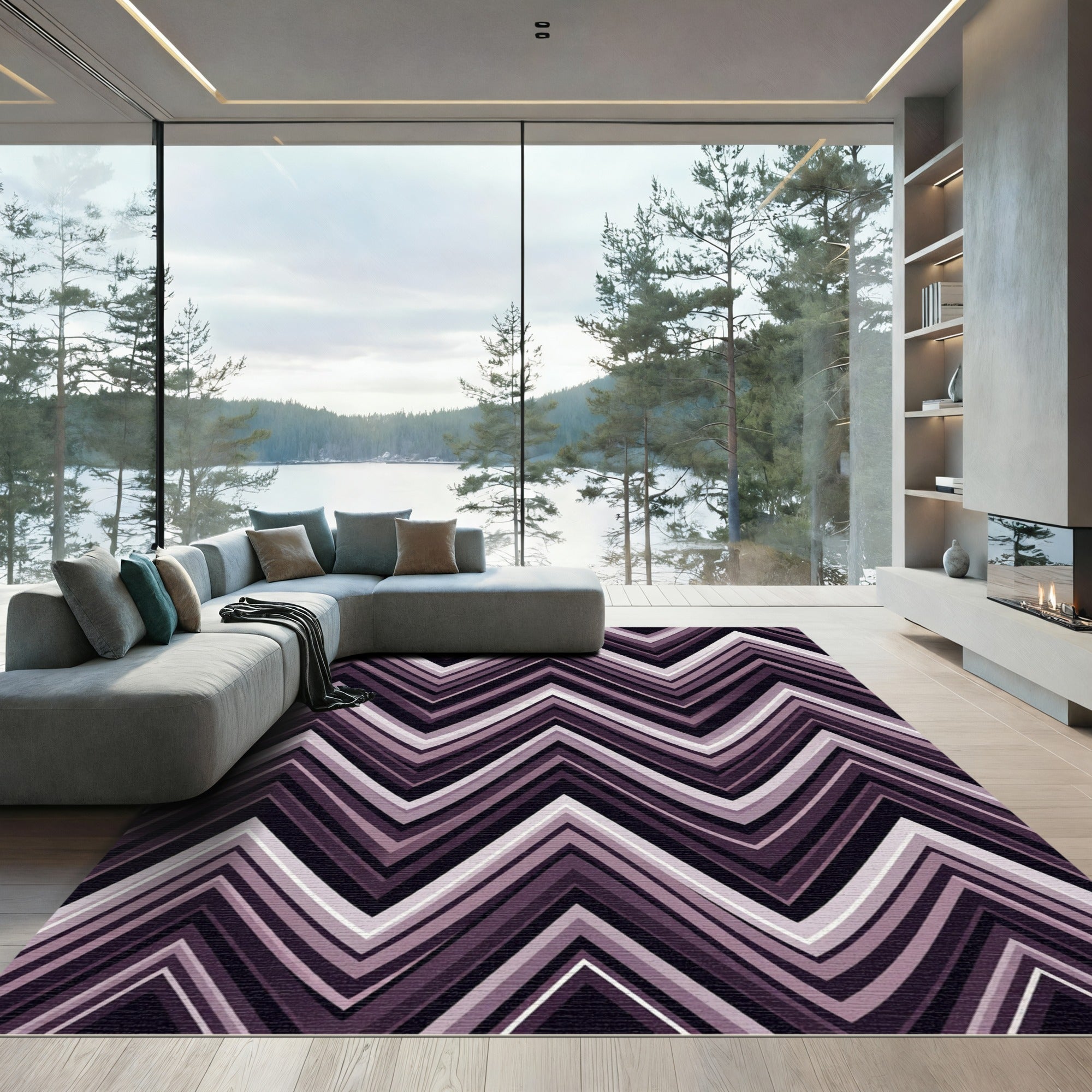 Sophisticated Purple Chevron Zigzag Wave Rug