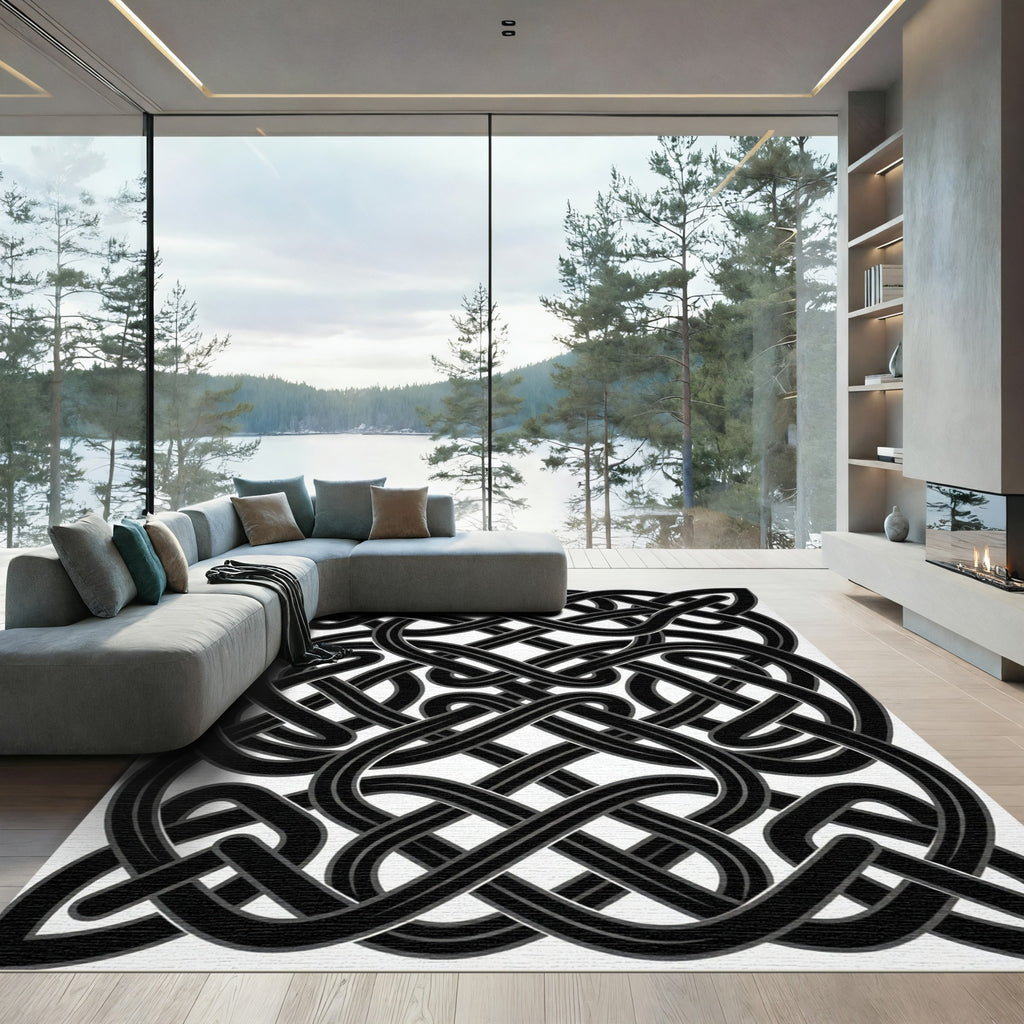 Monochrome Interlocking Celtic Knot Rug