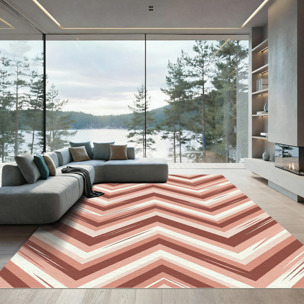 Retro Terracotta Chevron Stripes Rug