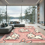 Cute Pink Bunny Rabbit Illustration Rug