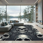 Edgy Monochrome Repeating Skull Graphic Rug