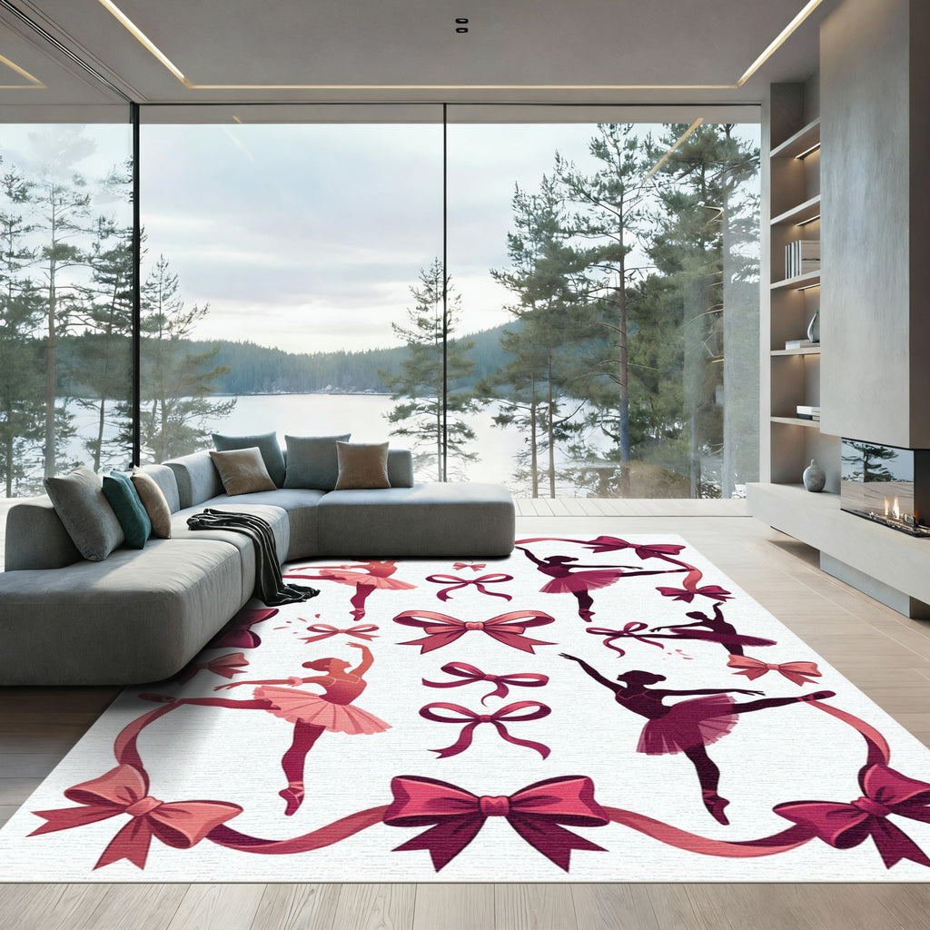 Ballet Dancers and Ribbons Pink Collection Rug