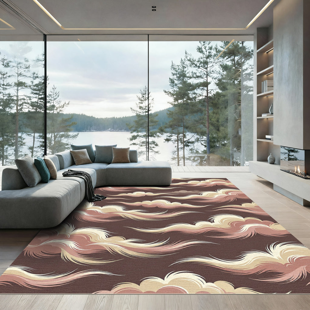 Ethereal Cream and Rose Swirling Clouds Rug
