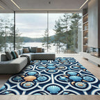 Coastal Nautical Seashell Tile Blue Rug