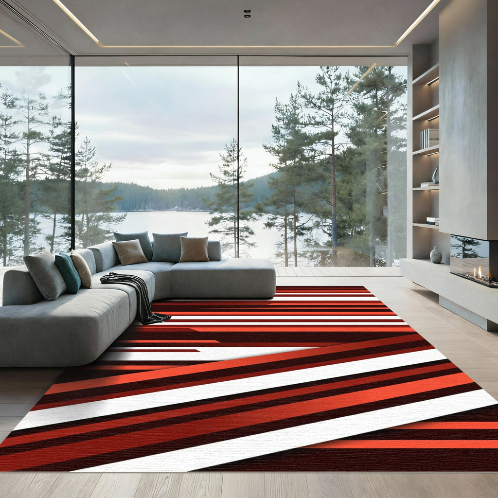 Bold Red White Horizontal Stripe Rug