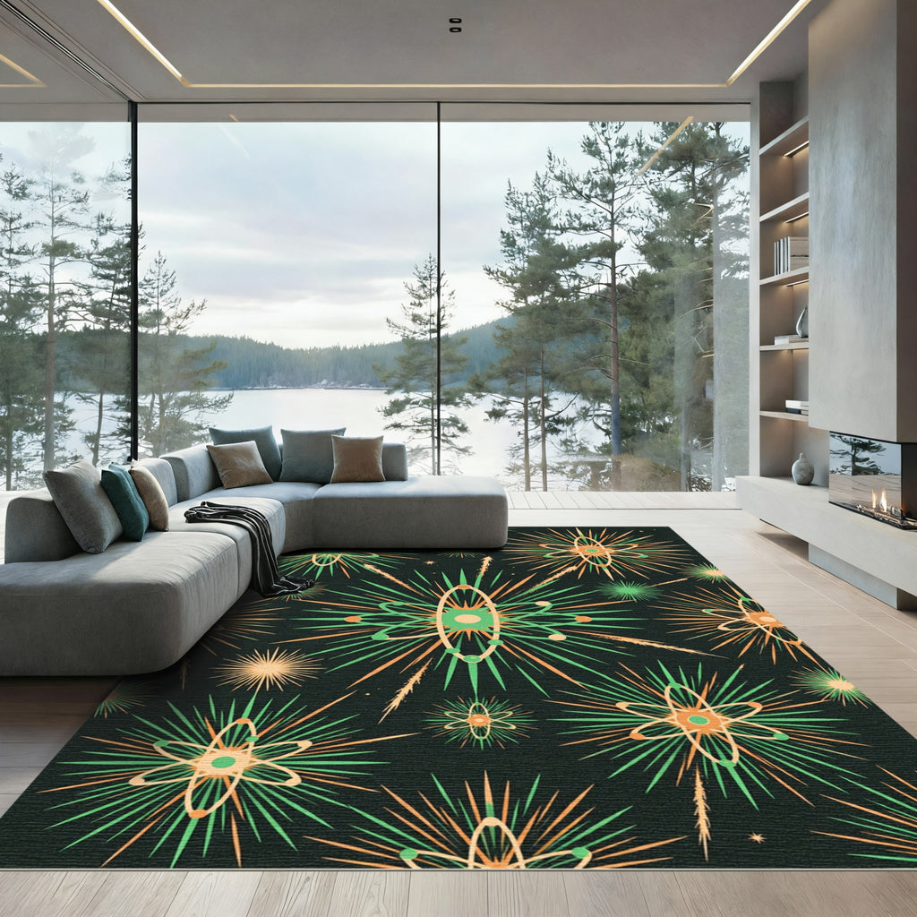 Atomic Retro Starburst Sage Gold Rug