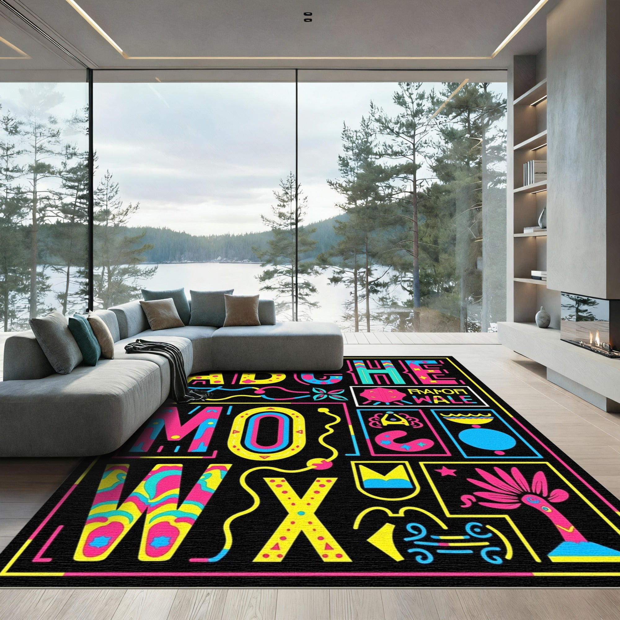 Bold Retro Alphabet Graphic Pillow Rug