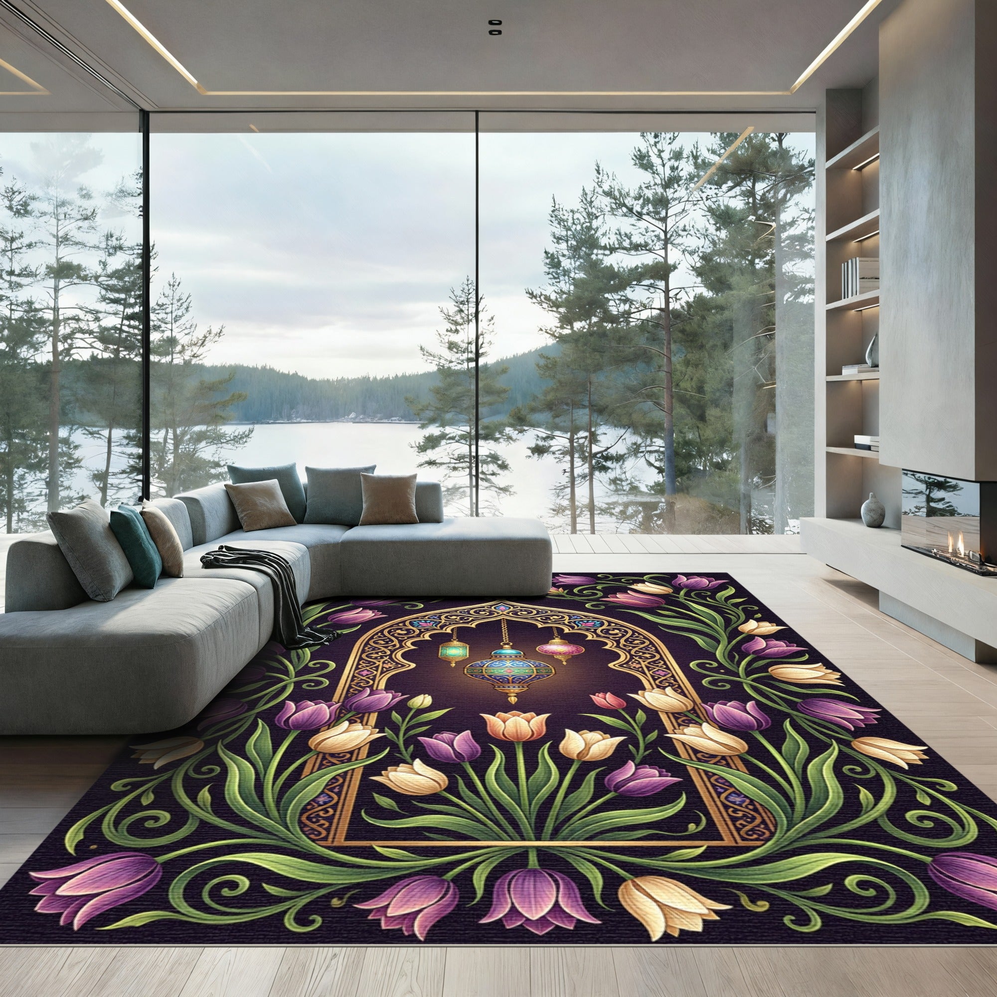 Elegant Floral Arch with Hanging Lanterns Rug