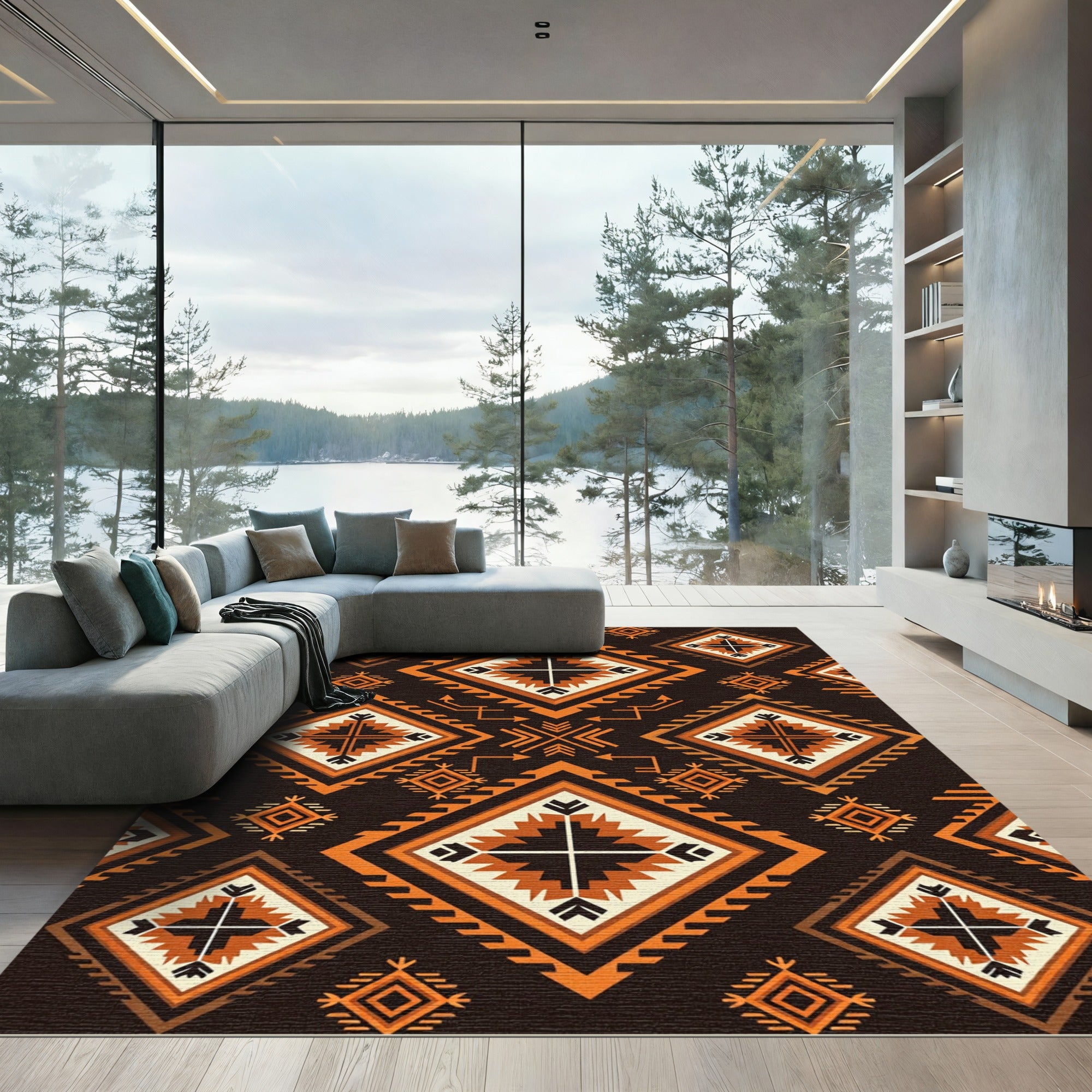 Earthy Geometric Aztec Diamond Rug