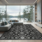 Classic Black Silver Floral Medallion Rug