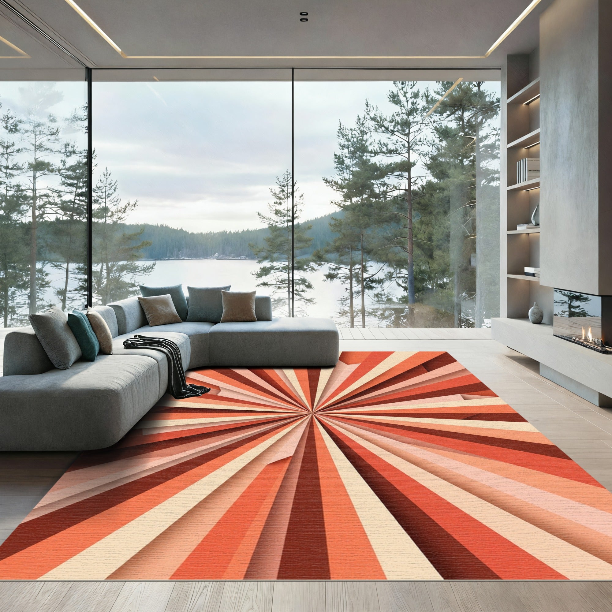 Terracotta Sunburst Stripe Rug