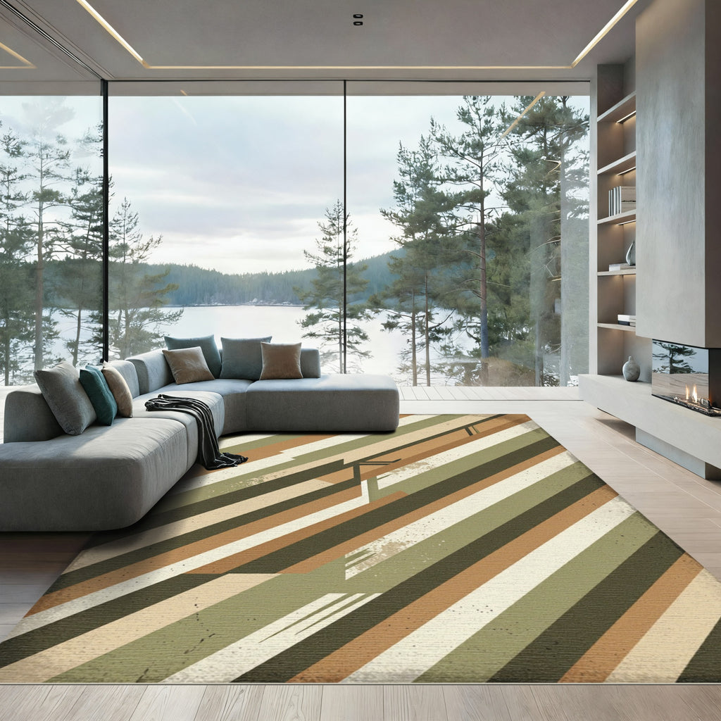 Geometric Earth Tone Striped Abstract Rug