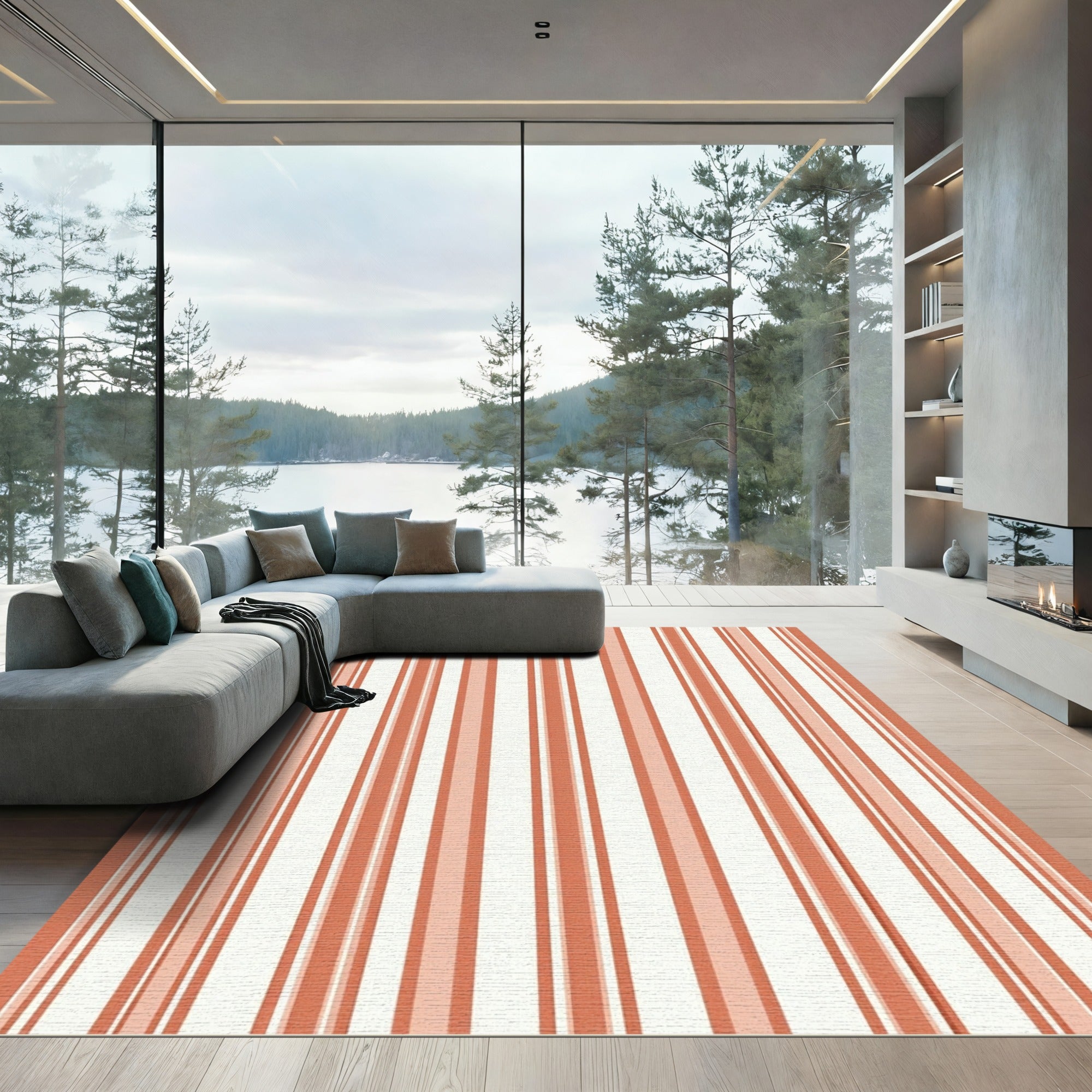 Terracotta Wide Vertical Stripe Rug