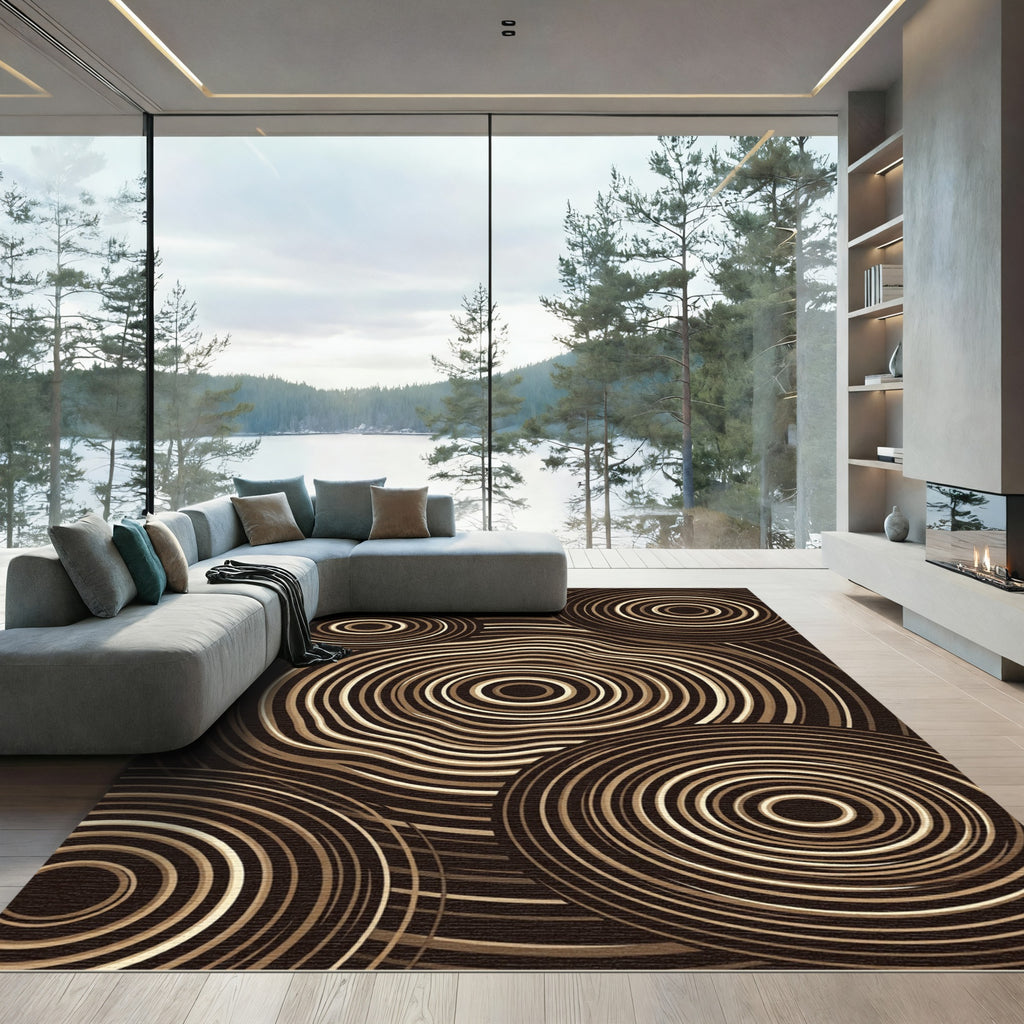 Brown Cream Concentric Circles Rug