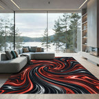 Fiery Red Black Swirl Abstraction Rug