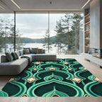 Emerald Arabesque Arch Teal Geometric Tapestry Rug