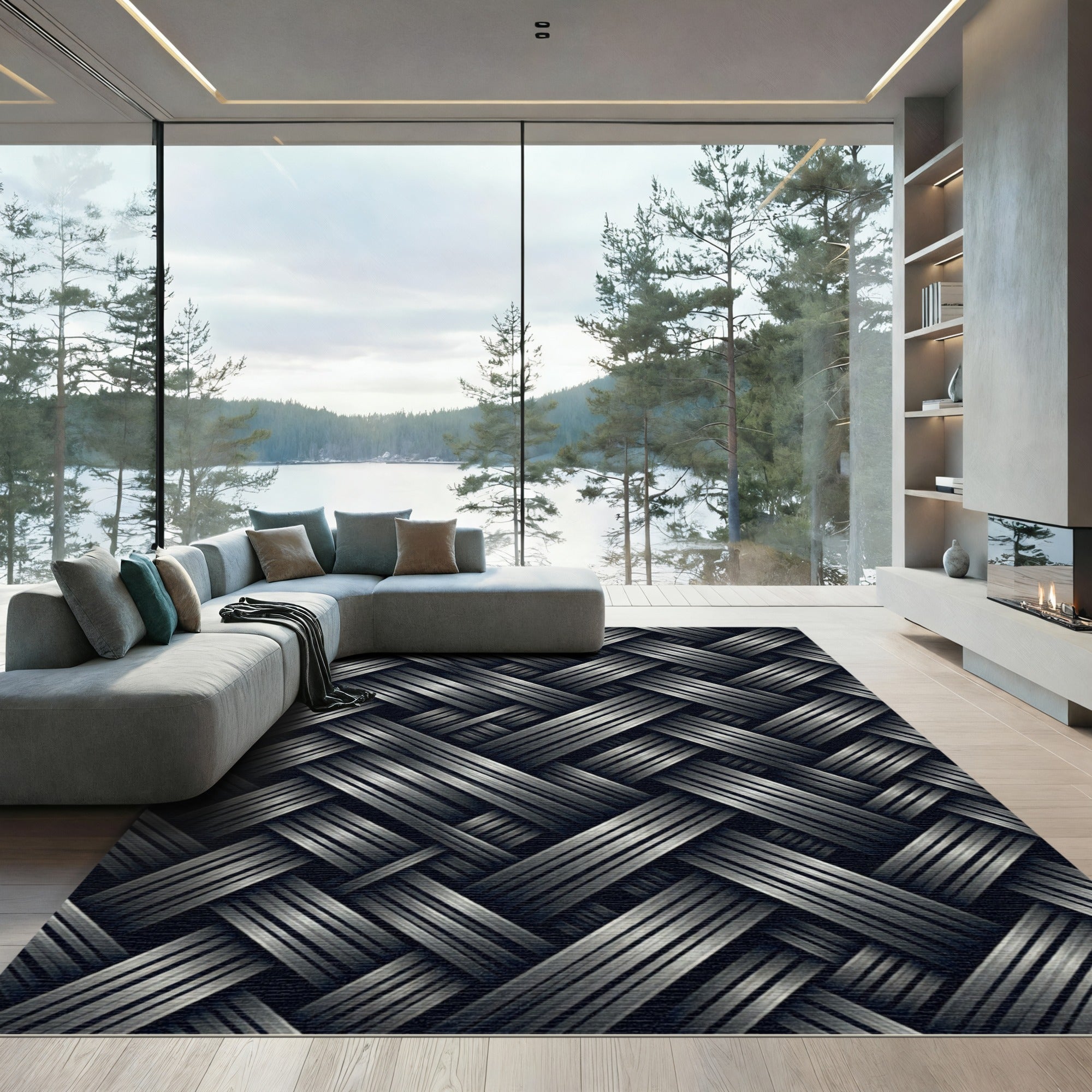 Interlocking Strands Dark Gray Rug