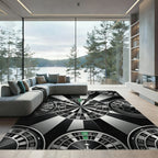 Monochrome Roulette Wheel Geometric Illusion Rug
