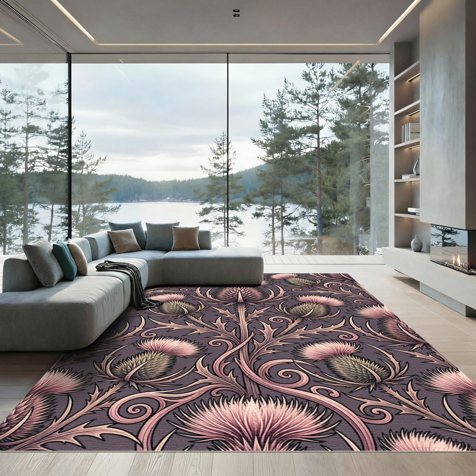 Dusty Rose Thistle Floral Swirl Rug